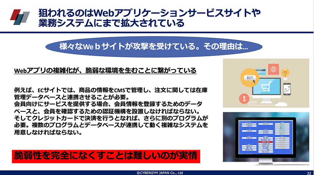 狙われるWebアプリケーションサービスサイトや業務システムにまで拡大されている